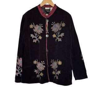 White Stag Women's Black Floral Embellished Velvet Feminine Jacket Blazer Sz XL